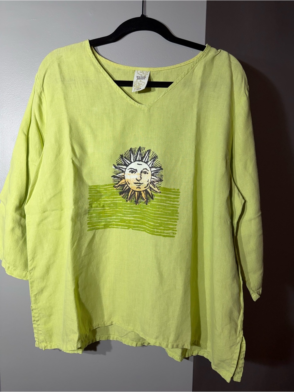 Sun Graphic Lime Green Women’s V-Neck Tunic Top